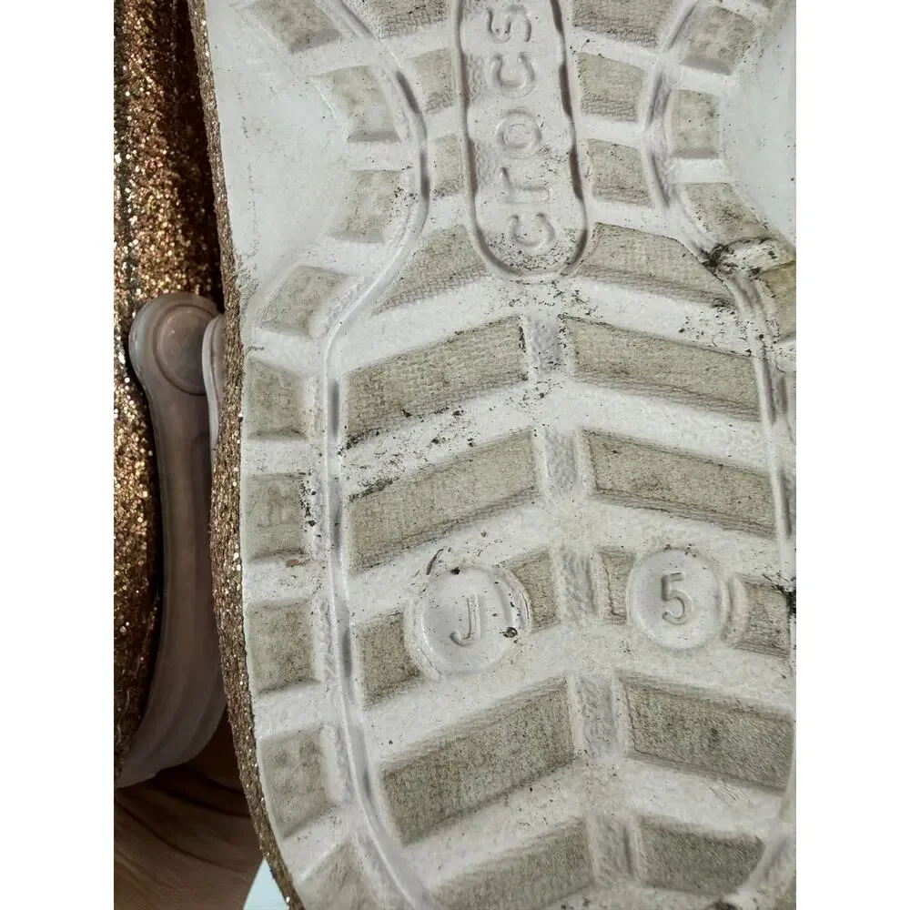 Crocs Classic Lined Glitter Clogs Rose Gold Fleece Kids J5 Size 5